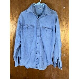 Vintage 70s JC Penney Big Mac Mens Medium Button Down Flannel Shirt Blue‎ USA
